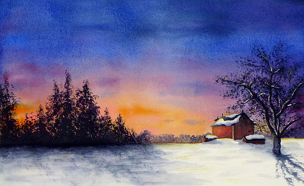 600x367 Winter Sunset Painting By Christina Meeusen - Winter Sunset Painting