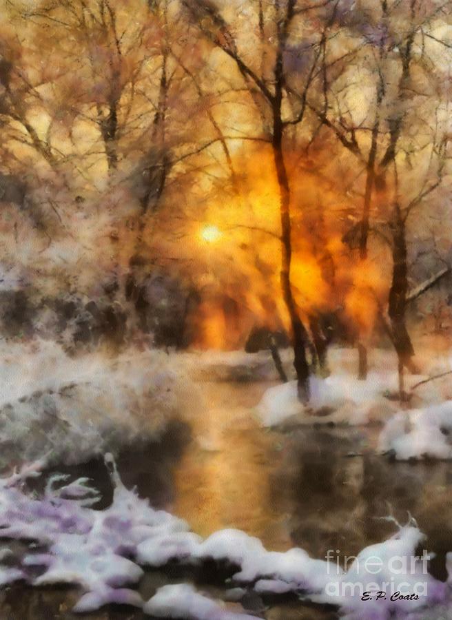 656x900 Winter Sunset Painting By Elizabeth Coats - Winter Sunset Painting