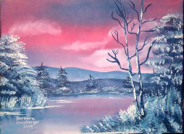640x469 Barbara Honsberger Artwork Winter Sunset Original Painting Oil - Winter Sunset Painting