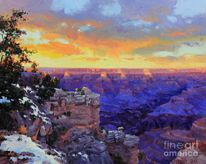 300x240 Grand Canyon Winter Sunset Painting By Gary Kim - Winter Sunset Painting
