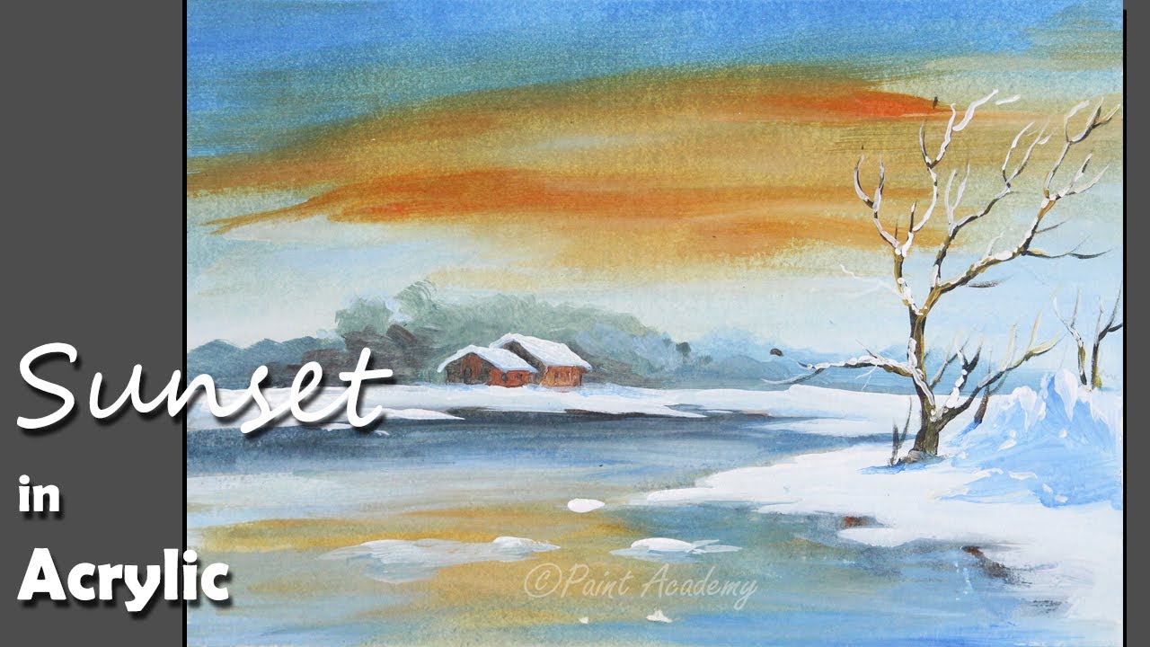 1280x720 Learn Acrylic Paitning How To Paint A Winter Sunset Step By - Winter Sunset Painting