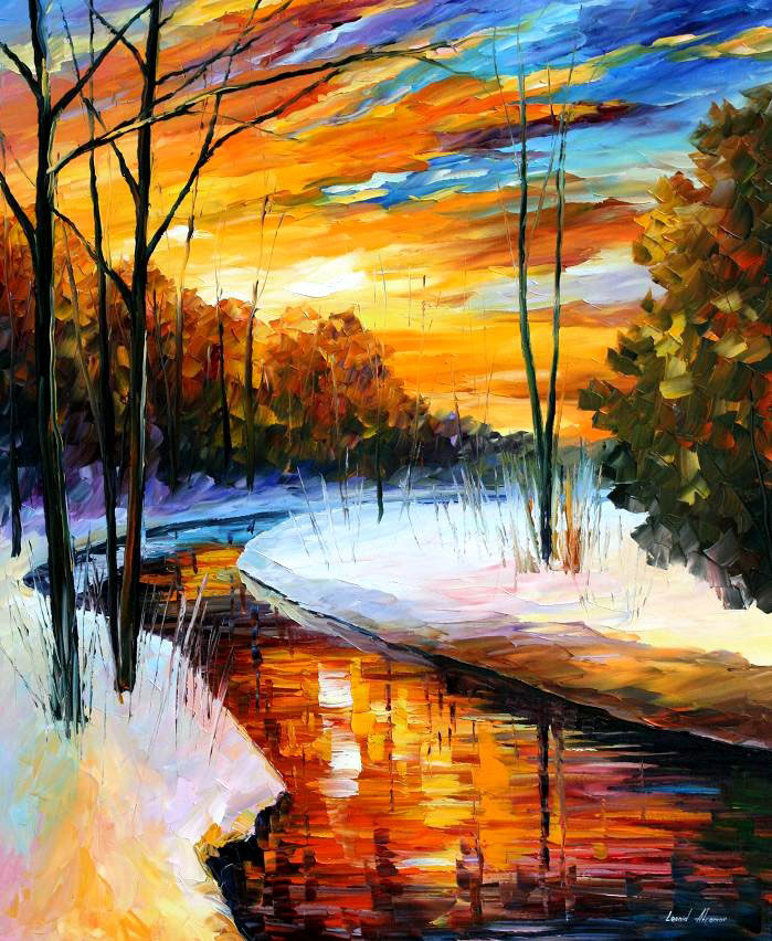 699x852 Leonid Afremov, Oil On Canvas, Palette Knife, Buy Original - Winter Sunset Painting