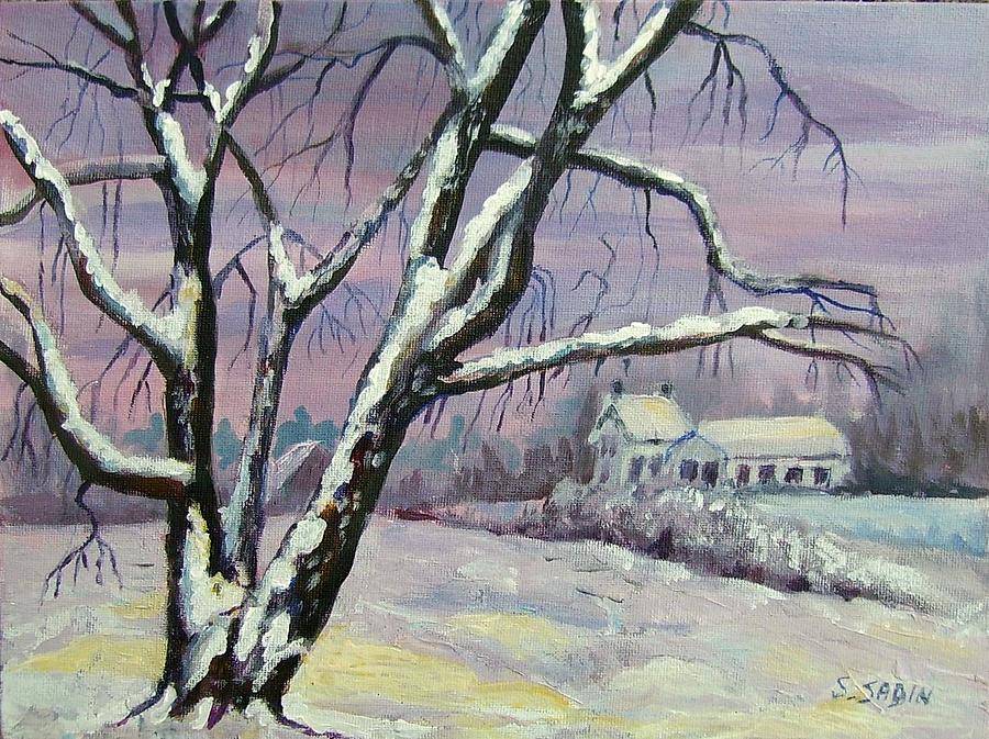 900x673 Winter Tree Painting By Saga Sabin - Winter Tree Painting