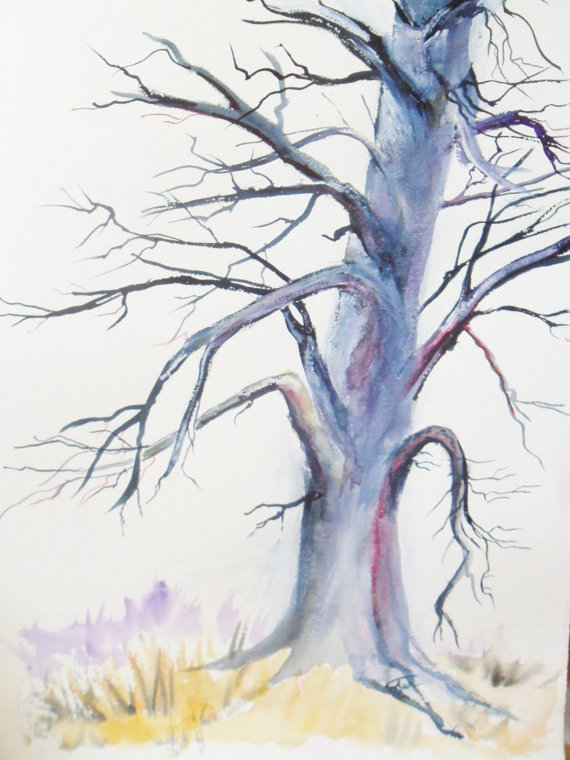 570x760 Winter Tree Original Watercolor Painting 15 14 X 22.5 Inches - Winter Tree Painting