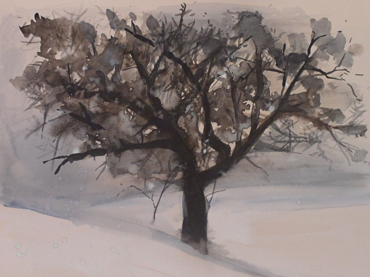 1500x1122 New Winter Landscape Of Trees And Dove Watercolor Paintings - Winter Tree Painting