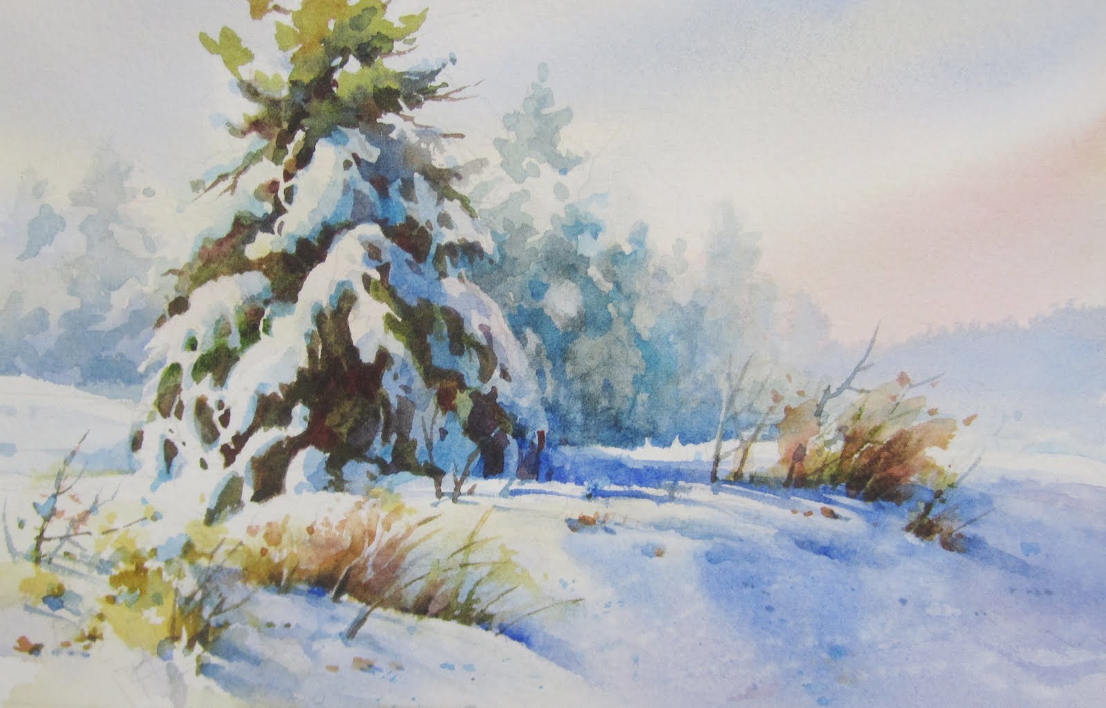 1600x1025 Painting Winter Snow In Watercolor Roland Lee - Winter Watercolor Painting
