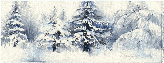 570x219 Winter Tree Art Watercolor Painting Winter Tree Art Print - Winter Watercolor Painting