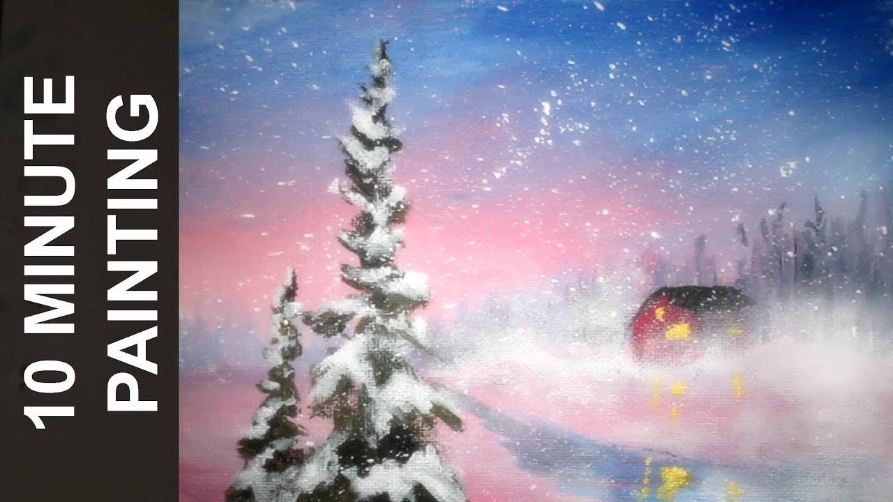 1280x720 Painting A Pink Sky Winter Wonderland Landscape In 10 Minutes - Winter Wonderland Painting