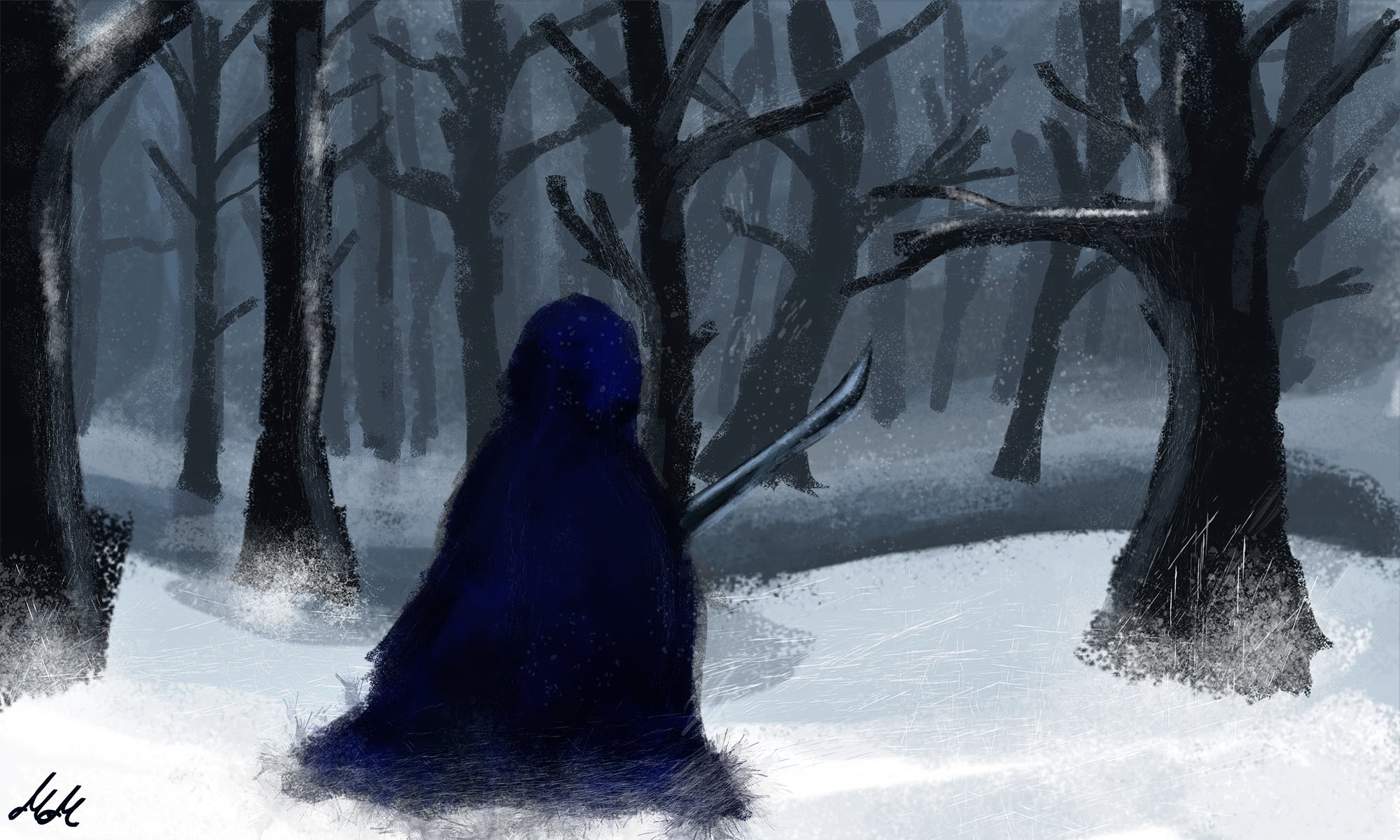 2000x1200 Wanderer In Winter Woods (Speed Painting) - Winter Woods Painting