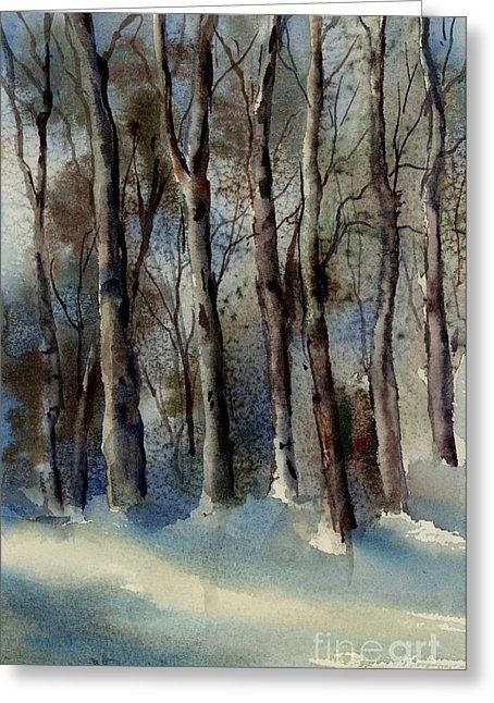 454x646 Winter Woods Greeting Card By Virginia Potter Paintings - Winter Woods Painting