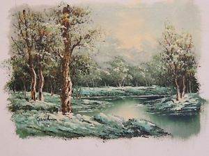300x225 Evening Winter Woods Landscape Oil Painting On Canvas, Signed - Winter Woods Painting