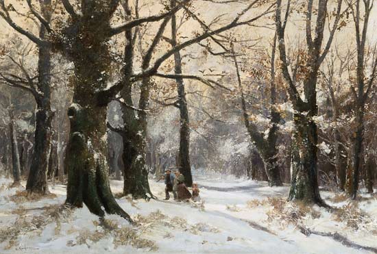 550x371 Homecoming By The Winter Woods. - Winter Woods Painting