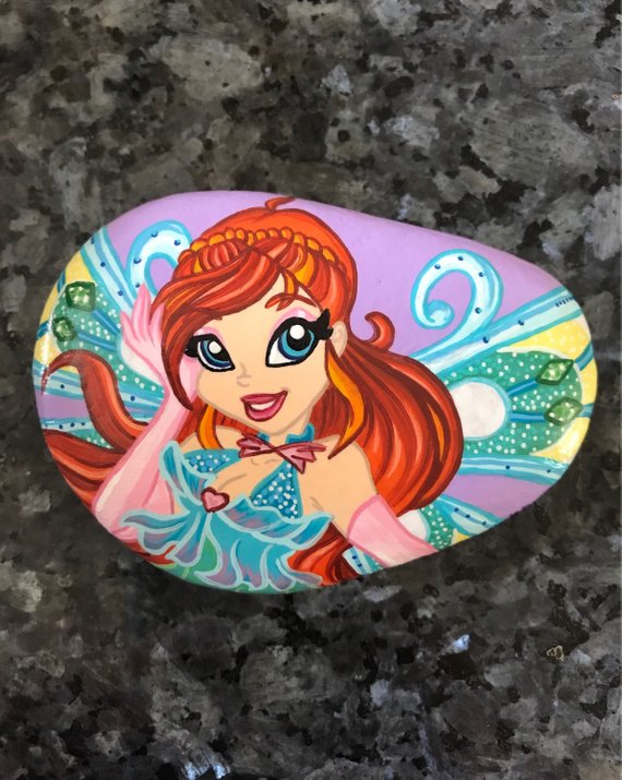570x715 Winx Club Princess Bloom Enchantix Fairy Hand Painted Stone - Winx Club Painting