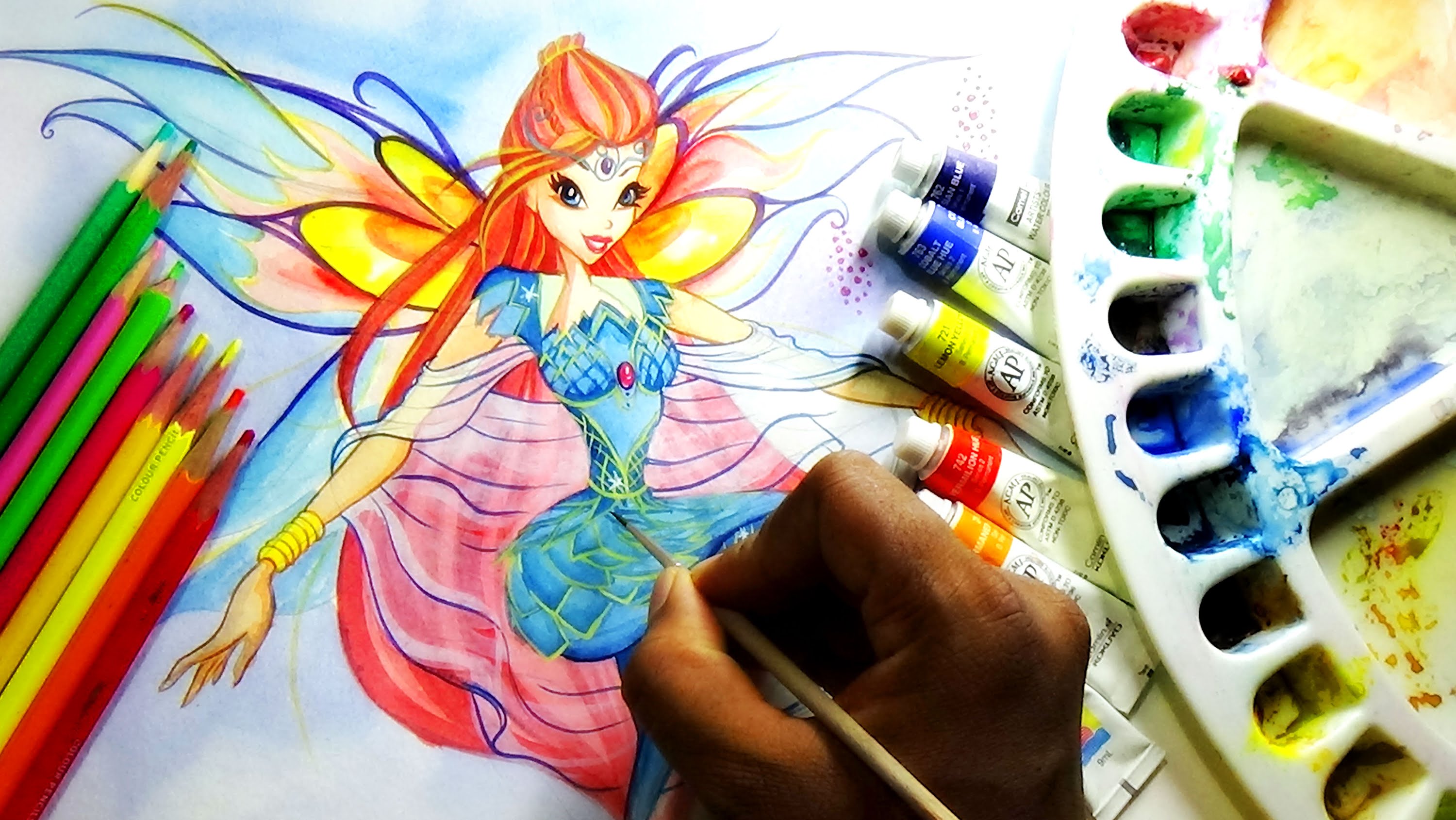 Рисование Винкс цветными карандашами