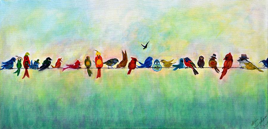900x434 Birds On A Wire Painting By Ann Ingham - Wire Painting