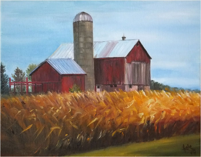 700x547 Art De Joie Wisconsin Farm Landscape Painting, Yield - Wisconsin Painting