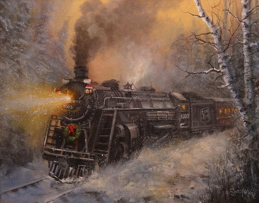 900x705 Christmas Train In Wisconsin Painting By Tom Shropshire - Wisconsin Painting