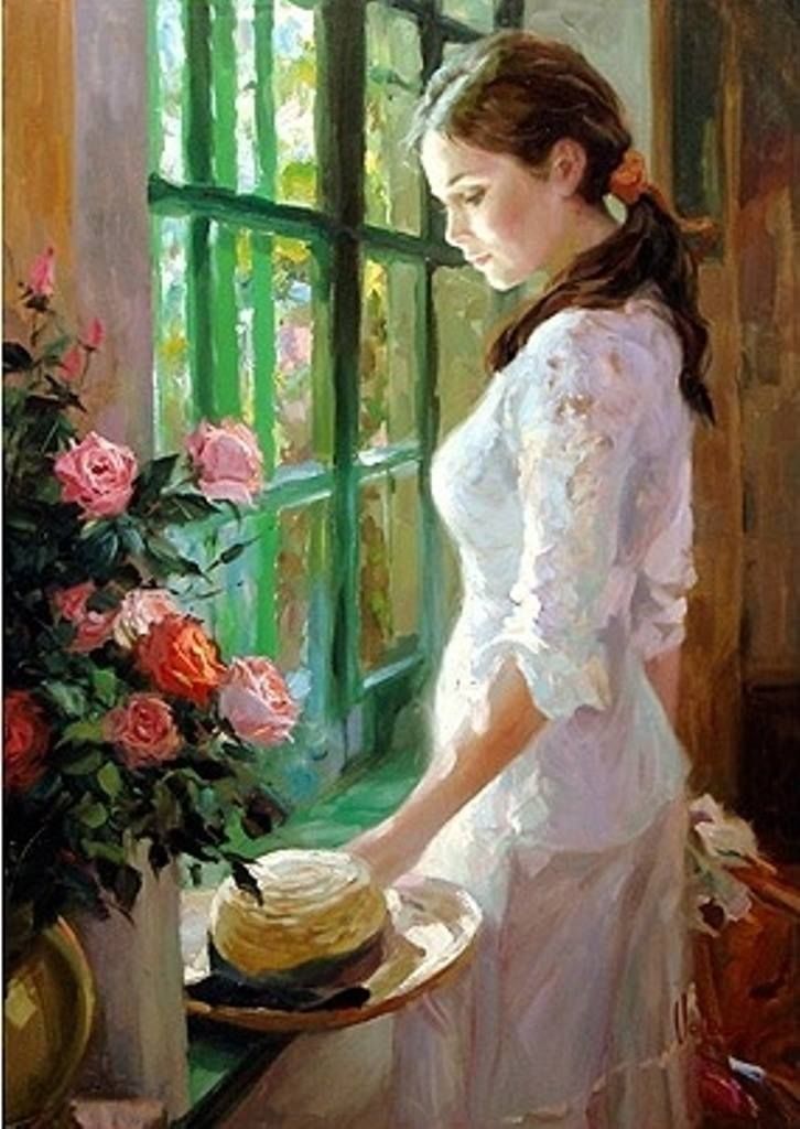 726x1024 Art By Vladimir Volegov Damas Y Rosas Paintings - Wise Woman Painting