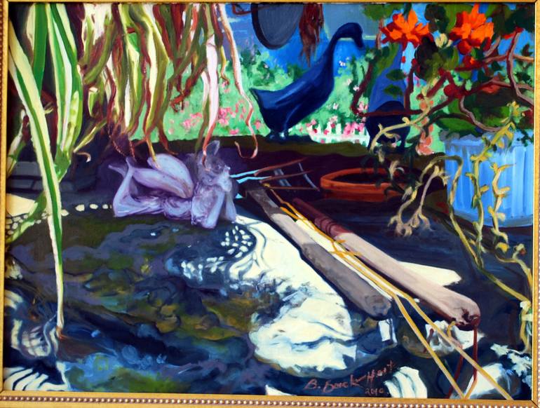 770x582 Saatchi Art Angel On The Wishing Well Painting By Barbara Hart - Wishing Well Painting