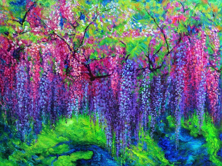 900x675 The Wind Whispers Wisteria Painting By Julie Turner - Wisteria Painting