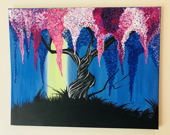 720x571 Wisteria Tree Acrylic Painting - Wisteria Tree Painting