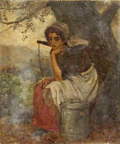 236x284 Wistful Painting Of A Milk Maiden. She Has Her Wooden Carrier - Wistful Painting