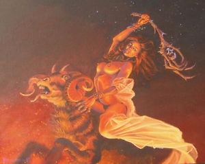 300x239 Original Fantasy Witch Pin Up Horror Illustration Cover Pinup Art - Witch Painting