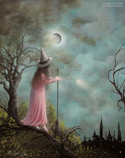 403x510 A Young Witch Limited Edition Print By Evocatist Artist Painter - Witch Painting