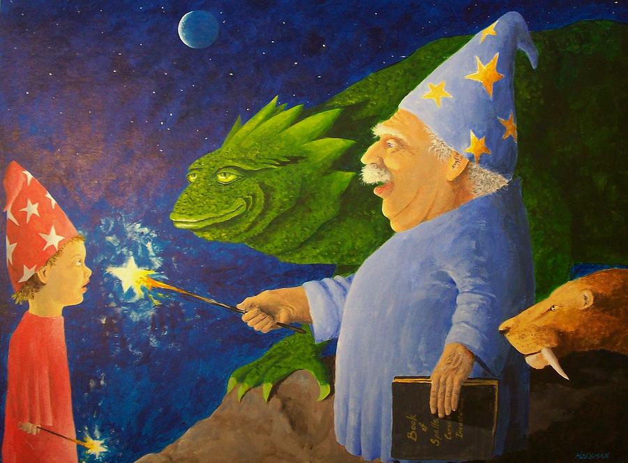 900x663 Wiz Kid Meets The Wizard Painting By John Hoesman - Wizard Painting