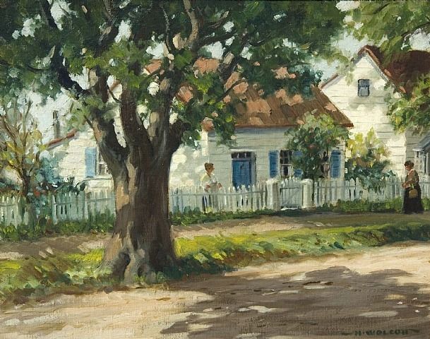 609x480 Harold C. Wolcott, New England Village (Rockport, Massachusetts - Wolcott Painting