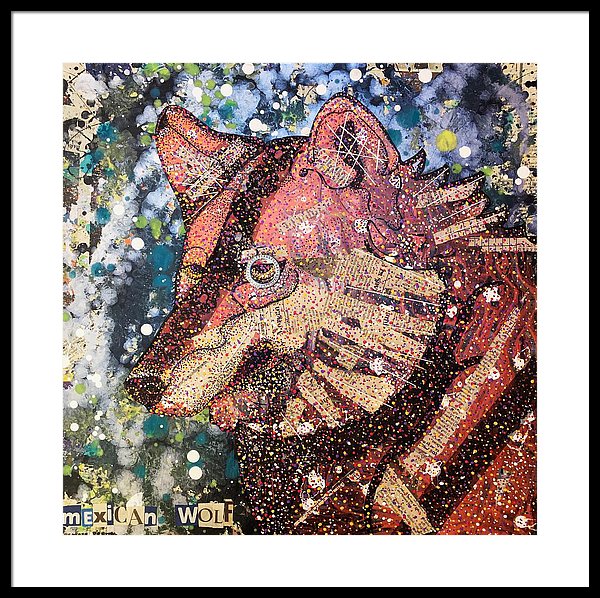 600x598 Diamond Wolf Eco Art Recycled Art Abstract Painting Mexican Wolf - Wolf Abstract Painting