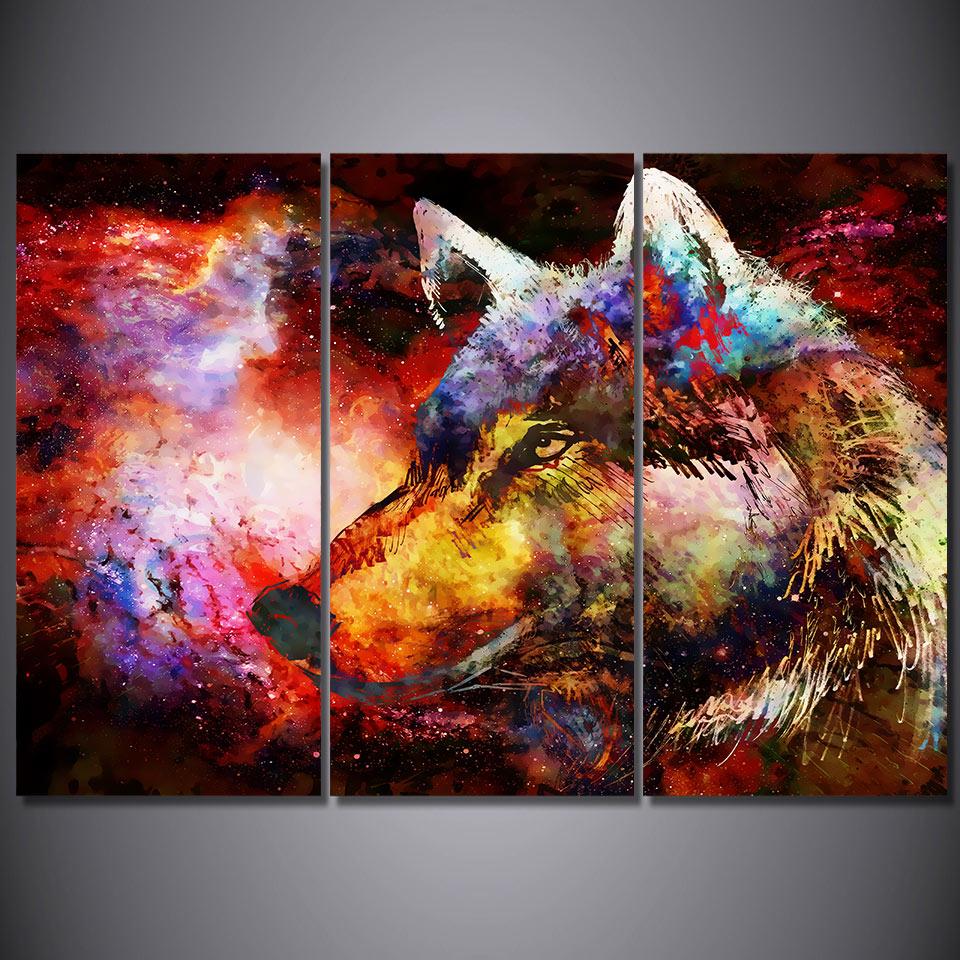 960x960 Limited Edition Wolf Abstract 3 Piece Canvas Painting - Wolf Abstract Painting