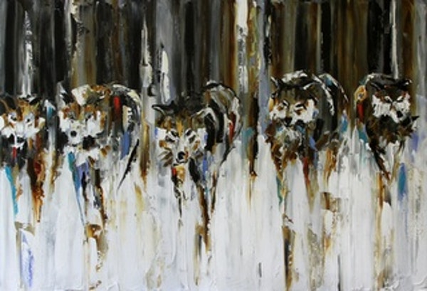 600x409 Return Of The Wolf Pack Abstract Wildlife Oil Painting By Texas - Wolf Abstract Painting