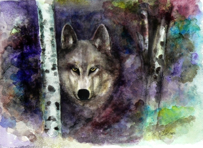 659x480 Wolf, Out Of The Darkness An Abstract Painting - Wolf Abstract Painting
