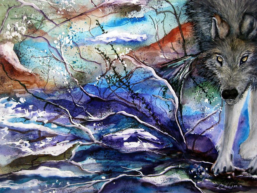 900x675 Abstract Wolf Painting Art Wolf, Arches Paper - Wolf Abstract Painting