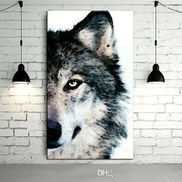 600x600 Best Gray Wolf,pure Hand Painted Modern Abstract Wolf Head Wall - Wolf Abstract Painting