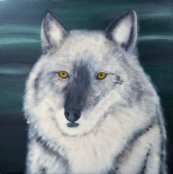 716x720 Grey Wolf Acrylic Painting - Wolf Acrylic Painting