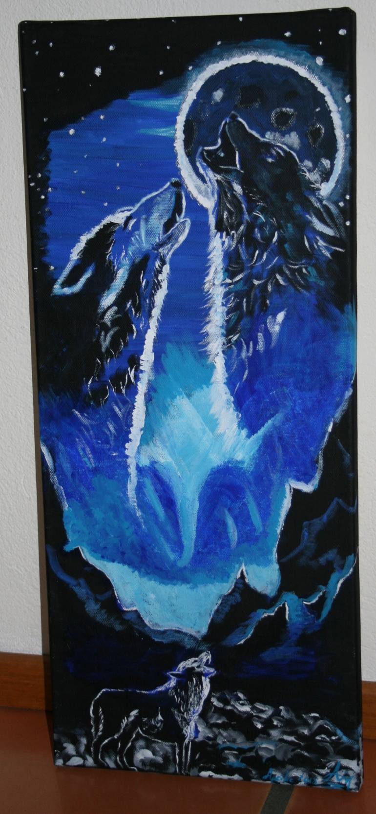 770x1667 Saatchi Art Wolfs Couple Full Moon Shadow Wolf Howling Modern Art - Wolf Acrylic Painting