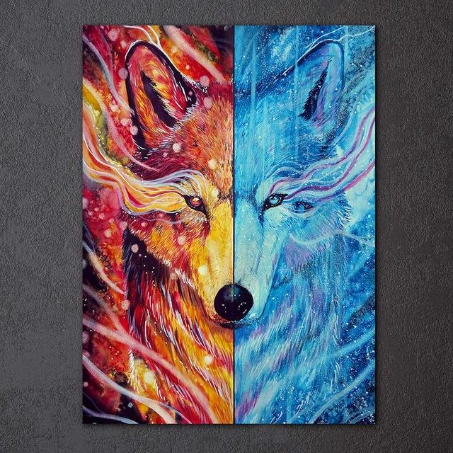 640x640 Wolf Fire Ice By Scandy Girl 1 Piece Canvas Painting - Wolf Acrylic Painting