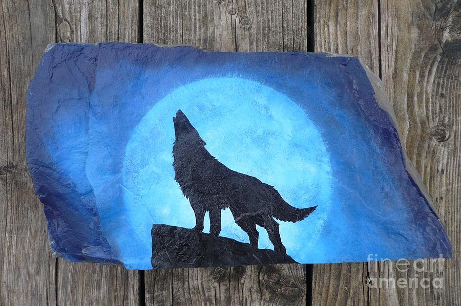 900x598 Wolf Howl2 Painting By Monika Shepherdson - Wolf Acrylic Painting