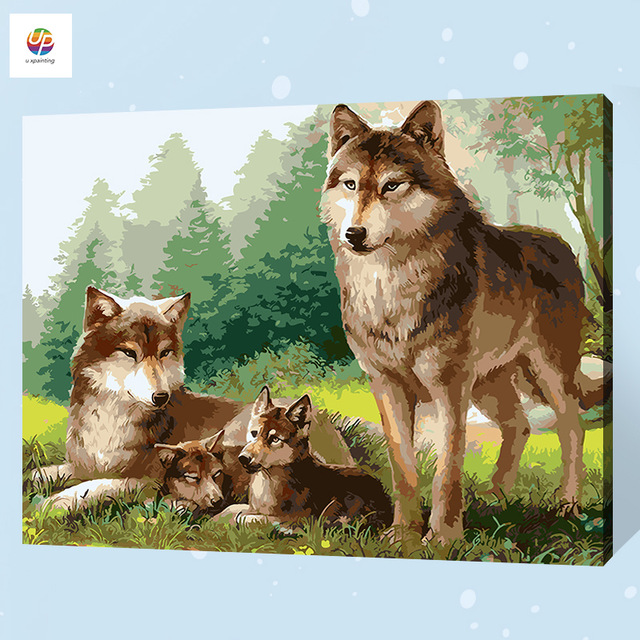 640x640 Frameless Diy Digital Painting By Number Wolf Family Animal - Wolf Acrylic Painting