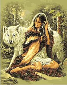 229x289 Mahuaf W717 Wolf Girl Painting By Numbers On Canvas Diy Oil - Wolf And Girl Painting