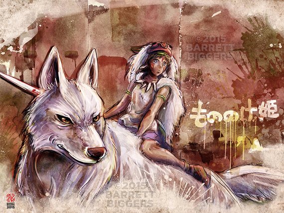 570x428 Princess Mononoke Wolf Girl Painting Signed Museum Quality - Wolf And Girl Painting