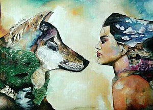 300x217 Wolf Girl Paintings - Wolf And Girl Painting