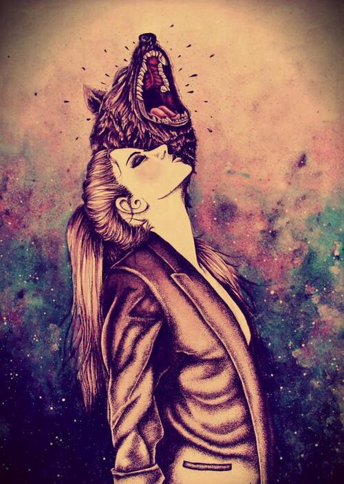 500x704 Wolfgirlgalaxyimagine Fondos De Pantalla Wolf - Wolf And Girl Painting