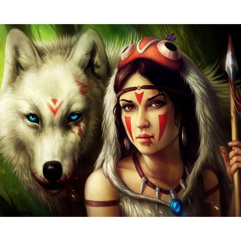 800x800 Wolf Girl Diamond Painting Canx3006017 Size50x40 - Wolf And Girl Painting