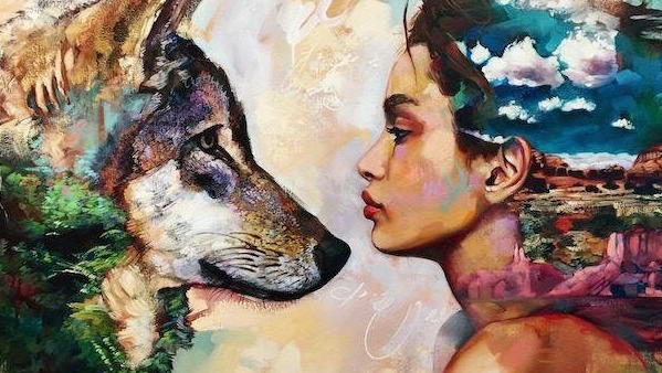 599x338 Wolf Girl Tattoo Tumblr - Wolf And Girl Painting