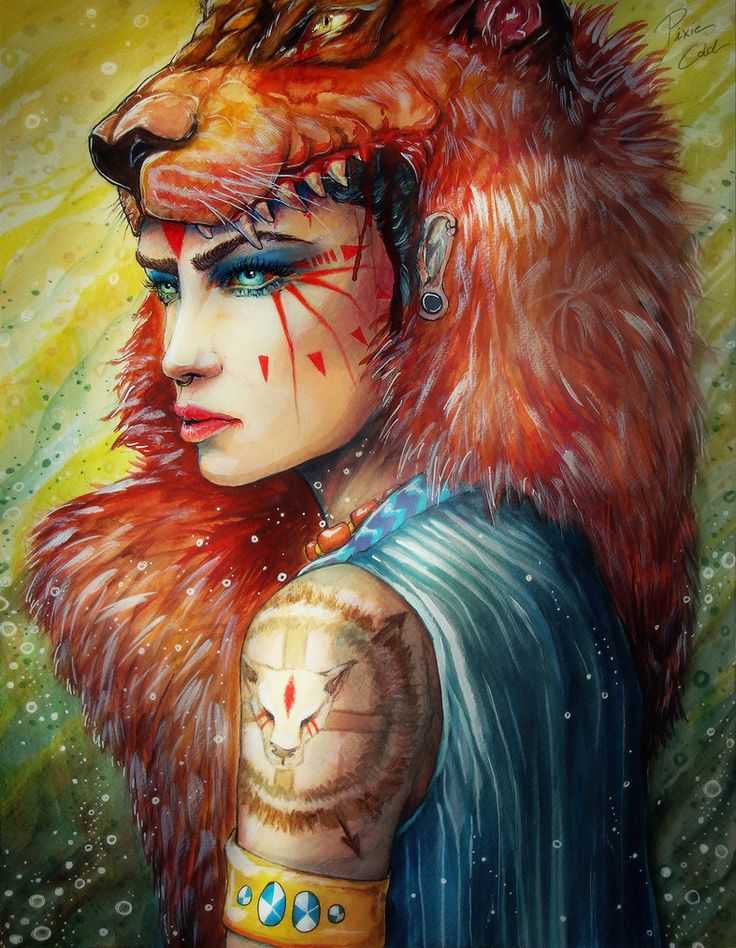 736x948 Wolf Girl Watercolor Painting Svenja Watercolor Paintings By - Wolf And Girl Painting
