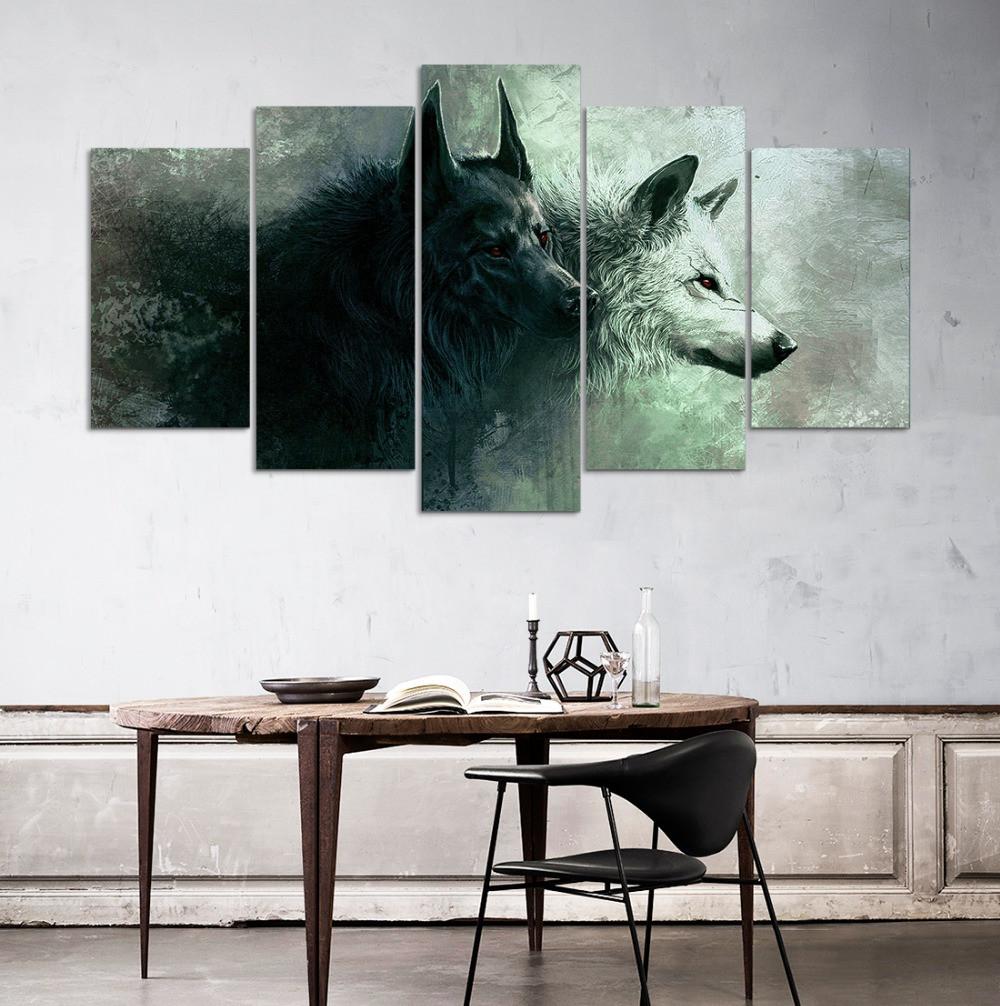 1000x1006 Limited Edition Wolf Yin Yang 5 Piece Canvas Painting - Wolf Canvas Painting