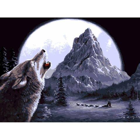 480x480 Paint By Numbers Wolf Howling In Alaska Canvas Print Swigg - Wolf Canvas Painting